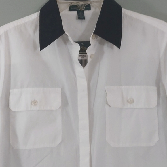 Ralph Lauren LRL White,Black Cotton Button Collared Blouse Shirt Sz L Nwts - Picture 2 of 9